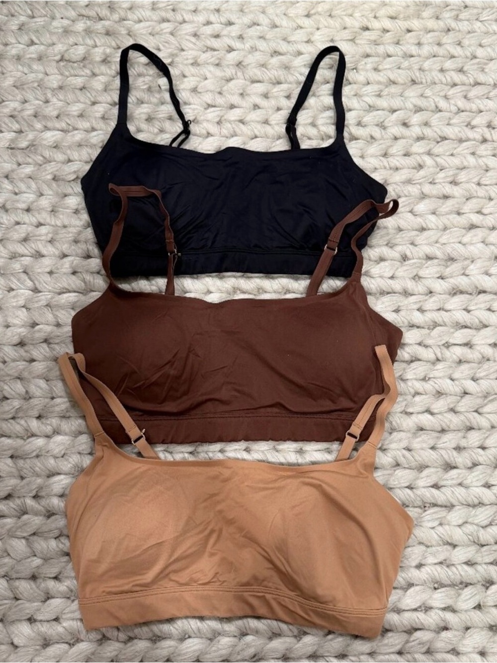 Set of 3 Seamless Bralettes - Black, Brown, Nude